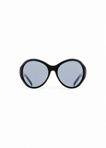 Big Round Sunglasses in Black with Blue Lenses