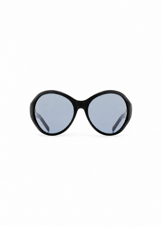 Big Round Sunglasses in Black with Blue Lenses