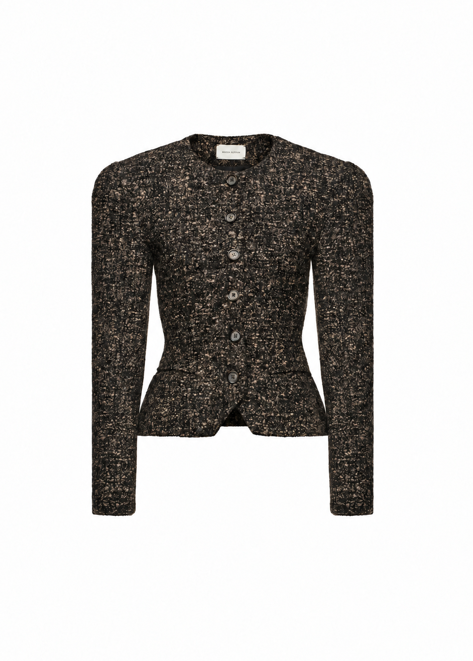 Fitted Bouclé Peplum Blazer in Brown