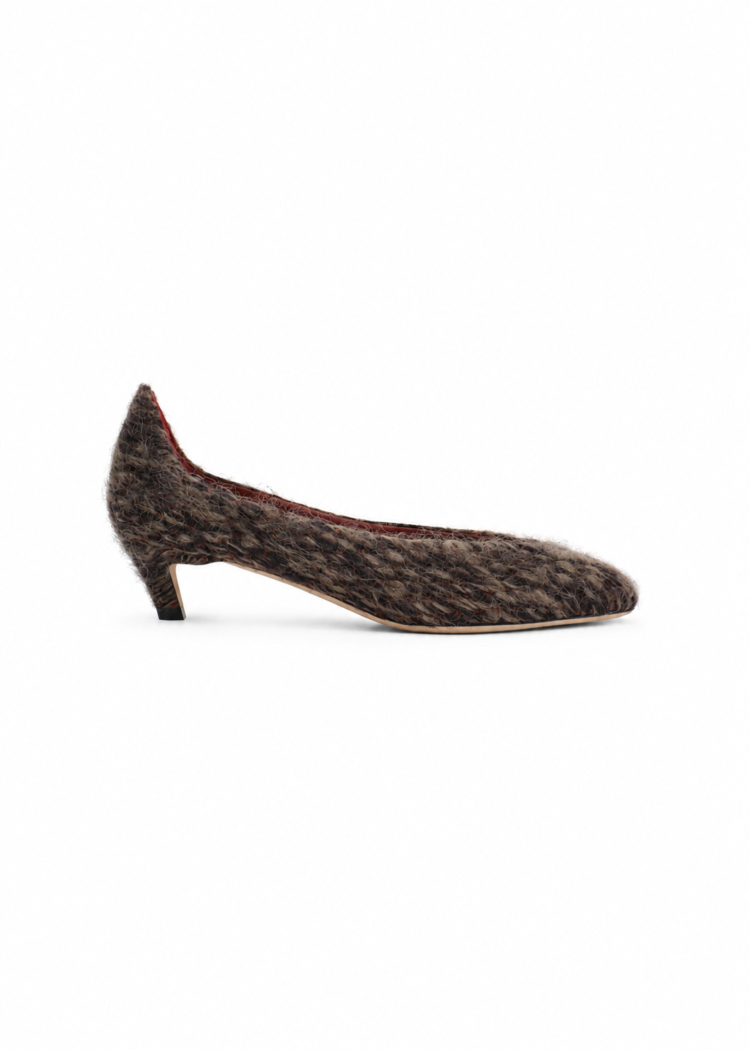 Loom-Knit Kitten Heels in Brown