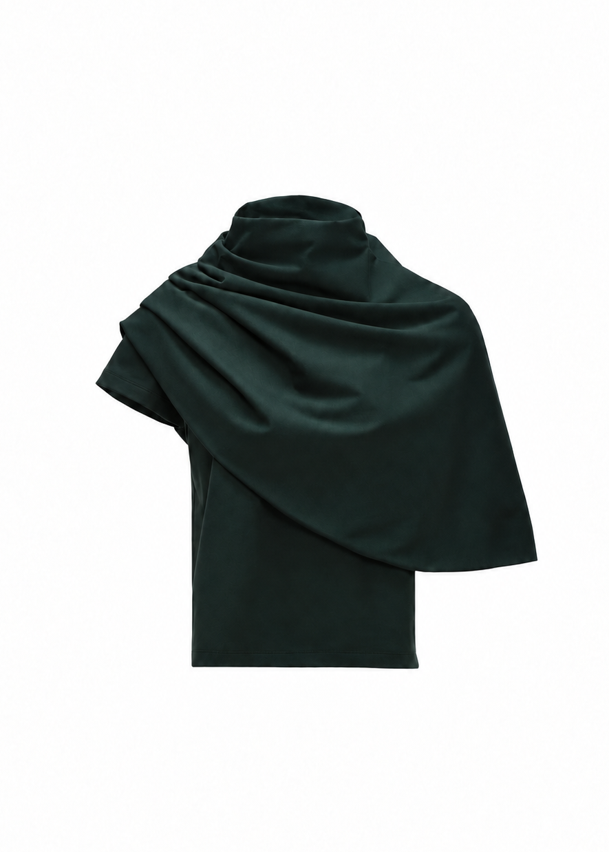 Fitted T-Shirt with Scarf in Dark Green