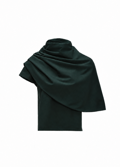 Fitted T-Shirt with Scarf in Dark Green