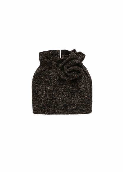 Flower-Detail Mini Skirt in Brown