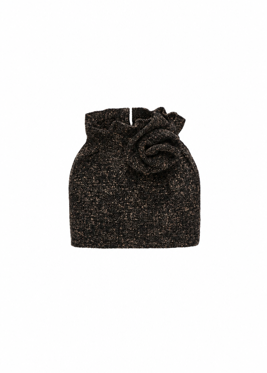 Flower-Detail Mini Skirt in Brown