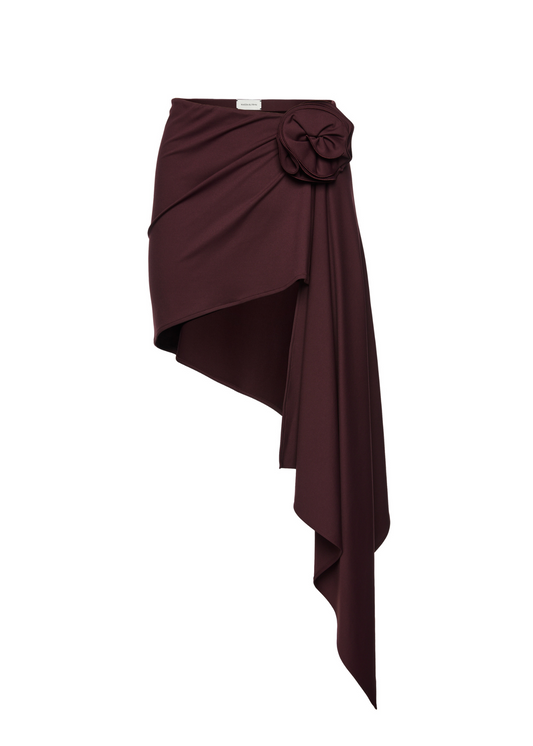 Maroon skirt with a floral detail on a white background