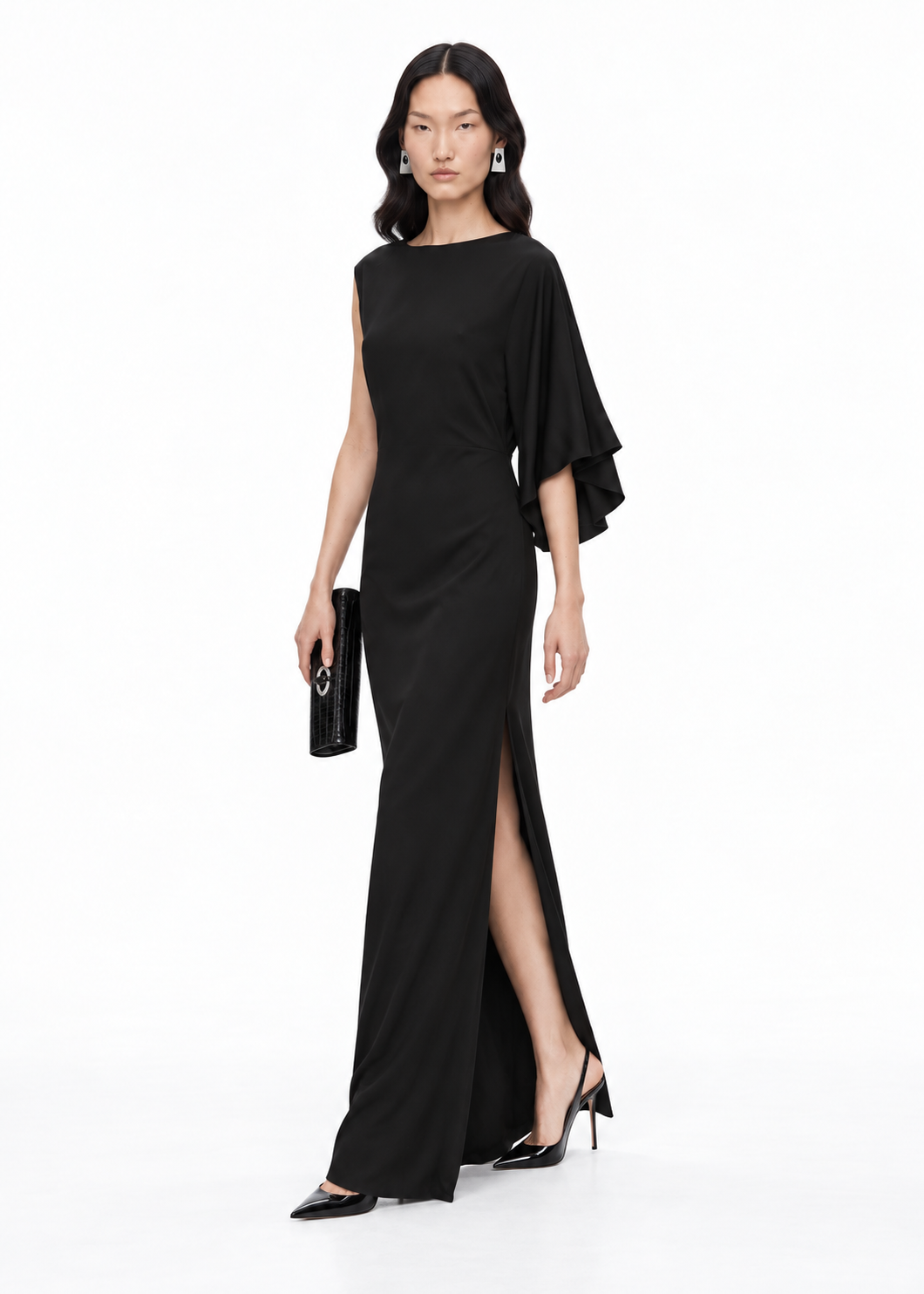 Draped Sleeve Cutaway Gown