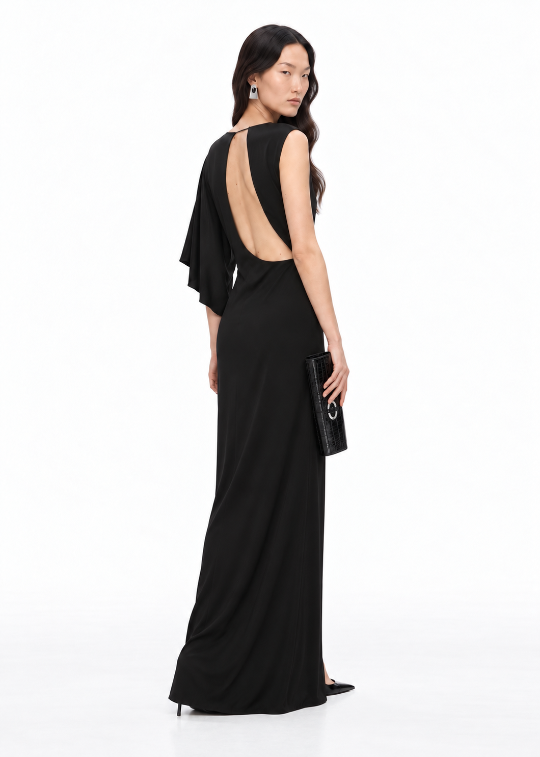 Draped Sleeve Cutaway Gown
