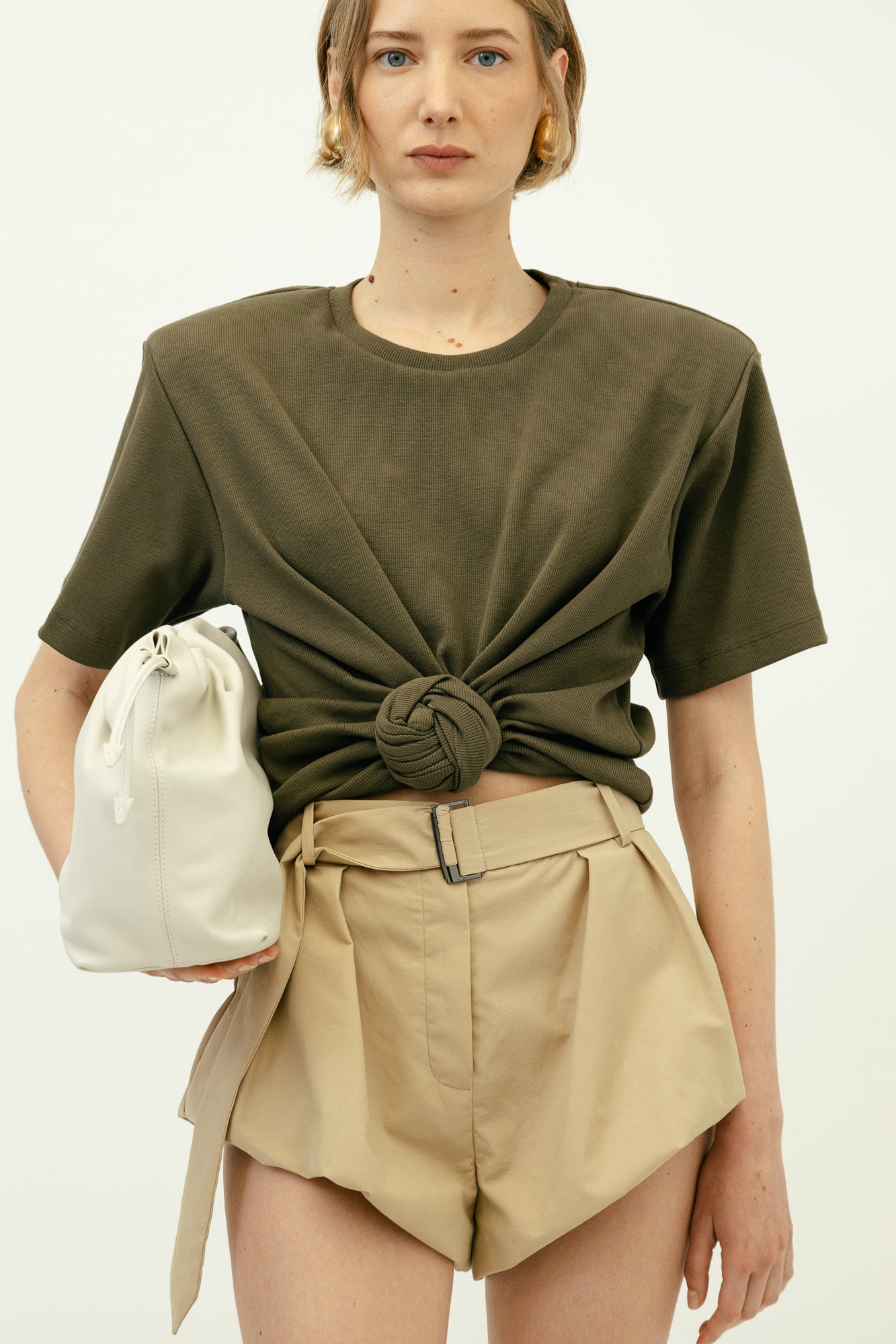 Knotted T-shirt in Khaki