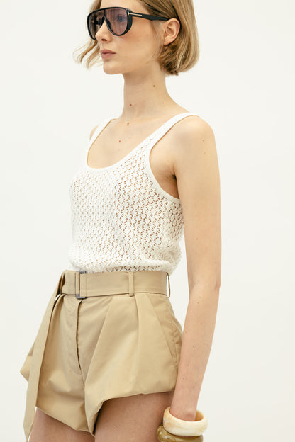 Flared Wool Shorts in Beige