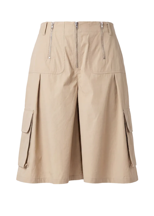 Beige cargo shorts on a white background