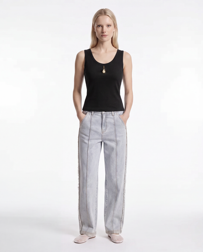 Jacques Wei Raw Edged Straight-Leg Jeans in light gray, view 3