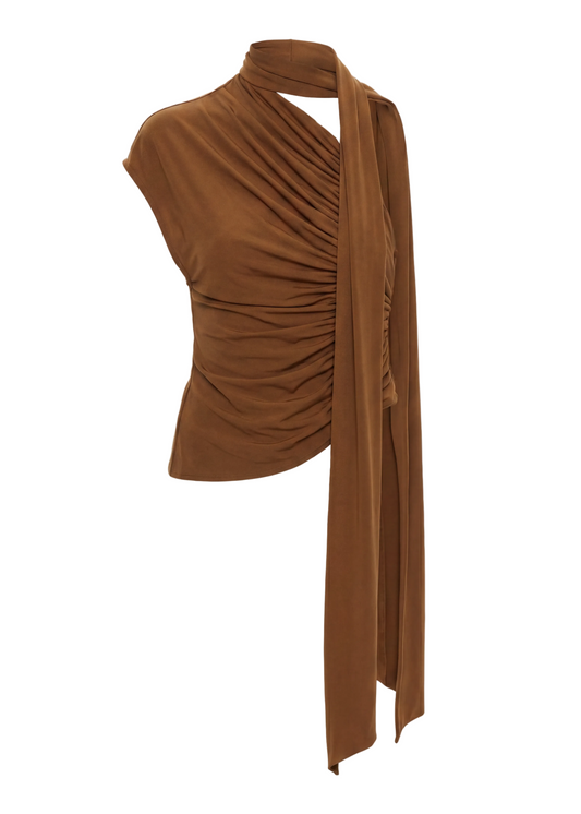Christopher Esber Vienna Jersey Scarf Top in cognac