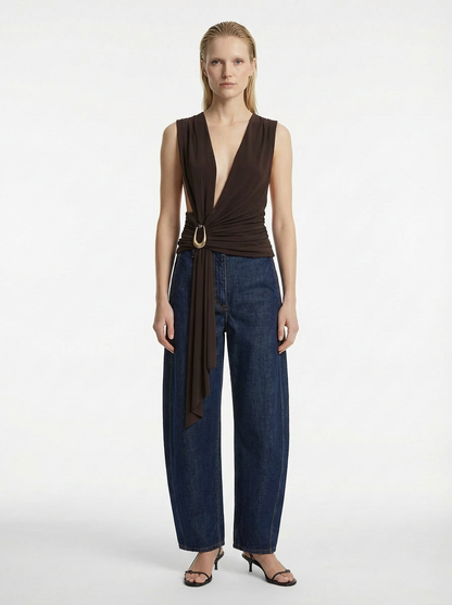 Stone Pin Scarf Drape Top