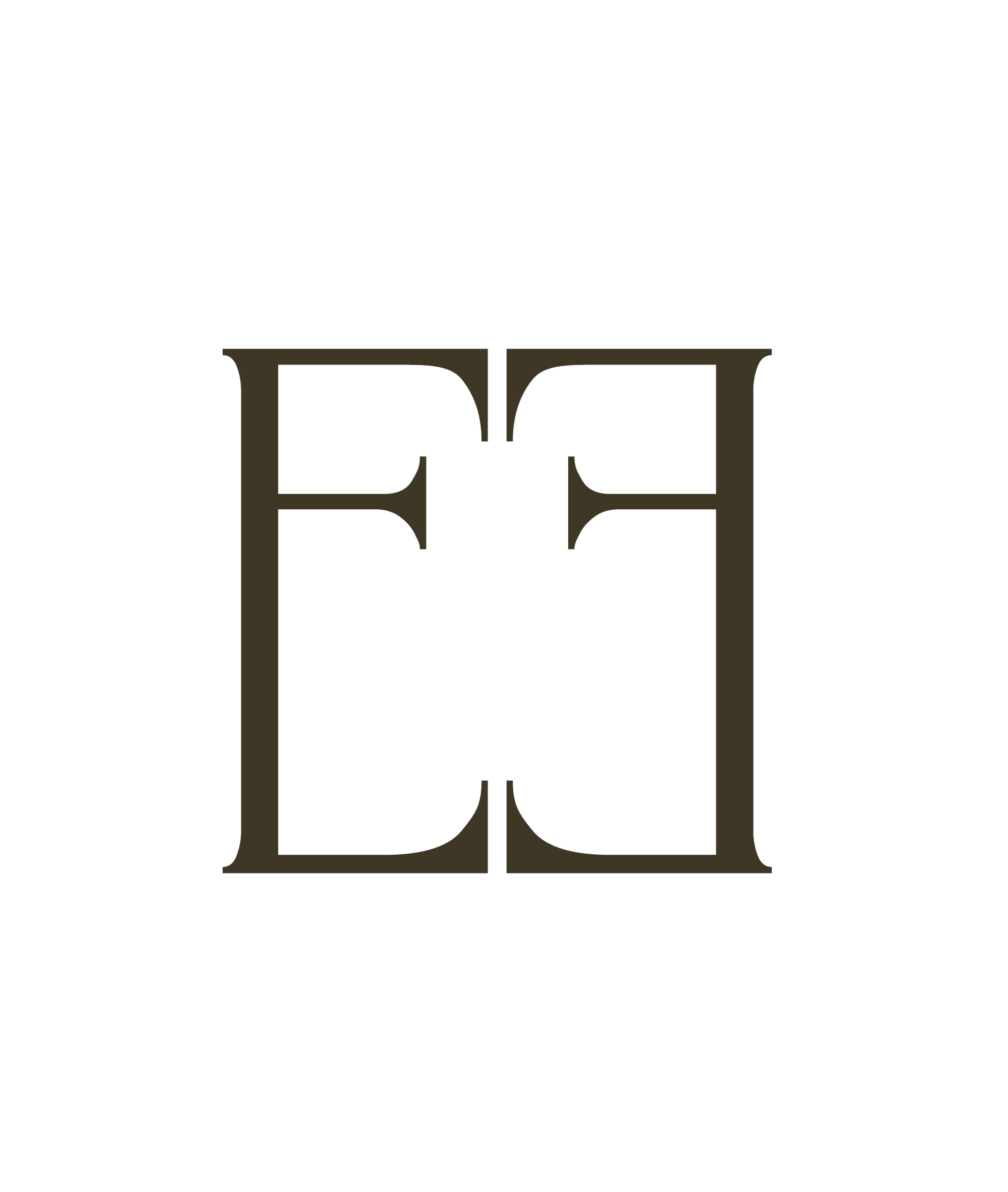 A stylized dark brown monogram logo featuring interlocking serif letters resembling 'F' and 'H' on a plain white background.