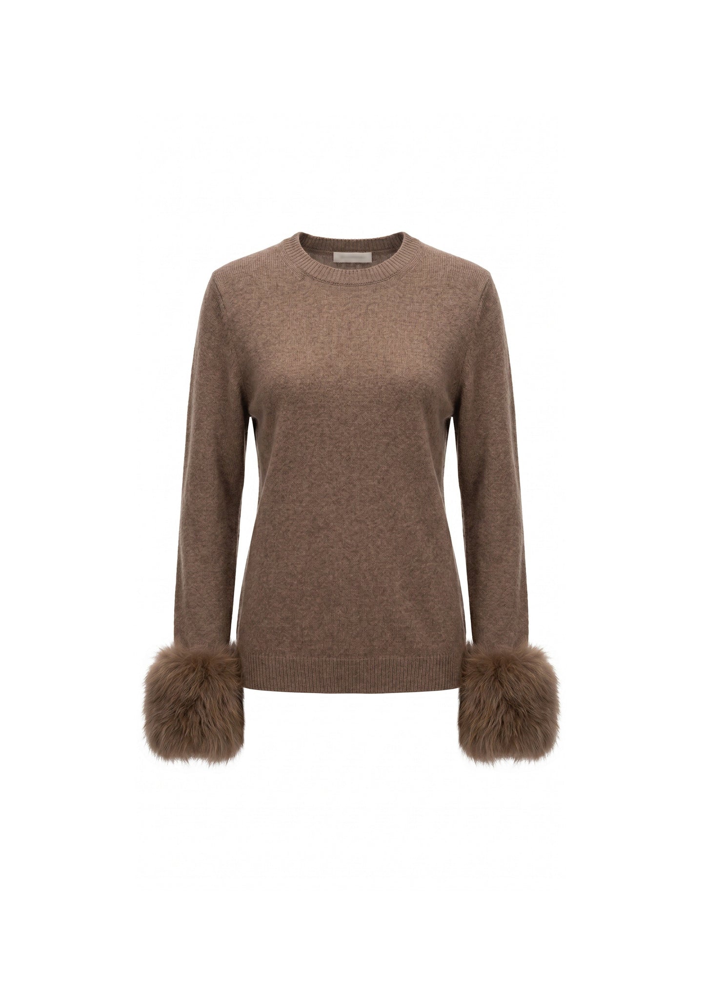 Jacques Wei Camel Cashmere Detachable Fur Cuff Pullover Sweater