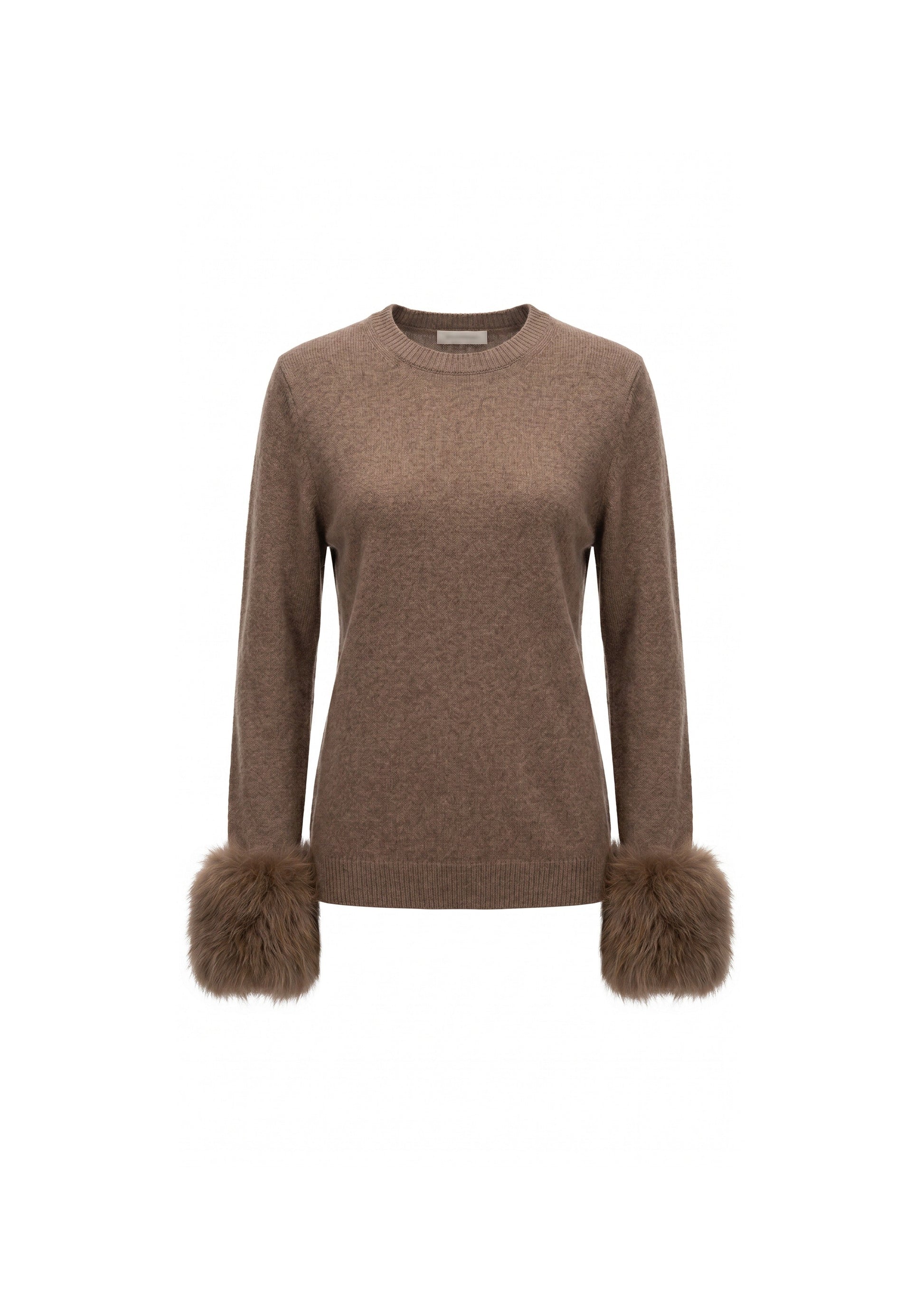 Jacques Wei Camel Cashmere Detachable Fur Cuff Pullover Sweater