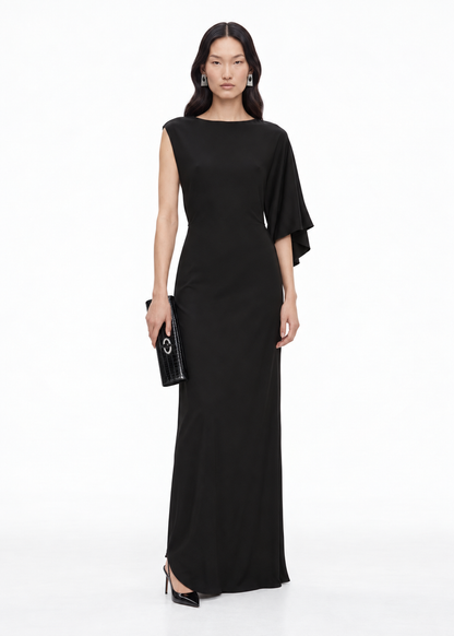 Draped Sleeve Cutaway Gown