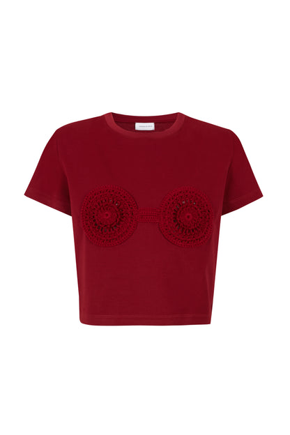 Crochet Bra T shirt in Bordeaux