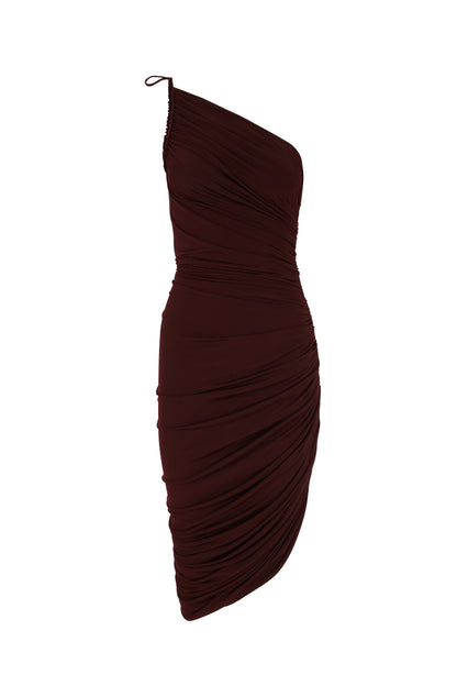 Asymmetrical Draped Midi Dress in Bordeaux