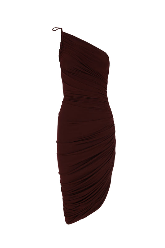 Asymmetrical Draped Midi Dress in Bordeaux