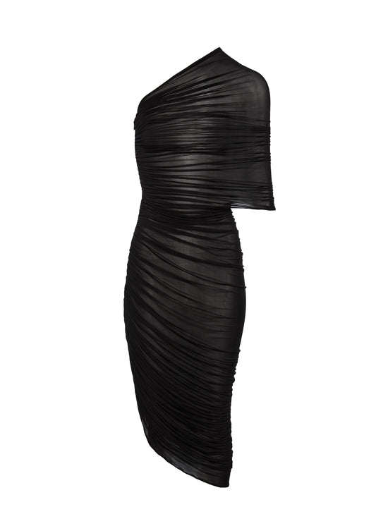 One Shoulder Draped Midi Dress in Black