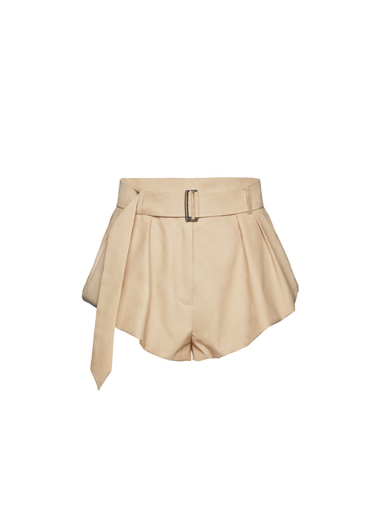Flared Wool Shorts in Beige