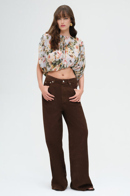 Sleeveless Ruched Bubble Top in Floral Print