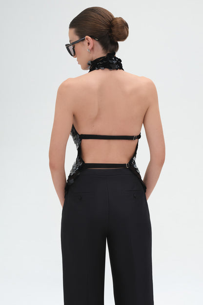 Full Sequins Halter Blouse