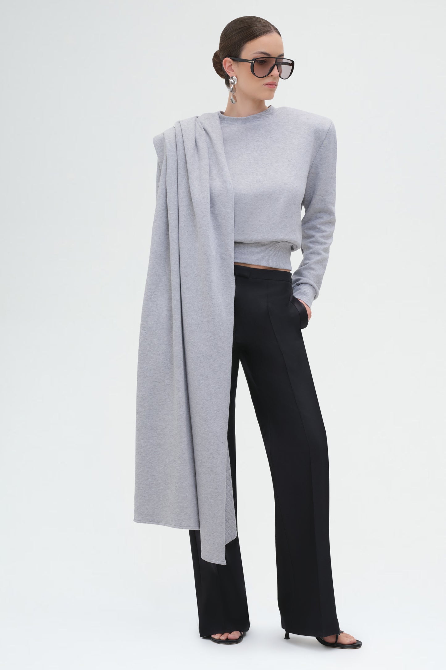 Draped Scarf Sweatshirt in Grey