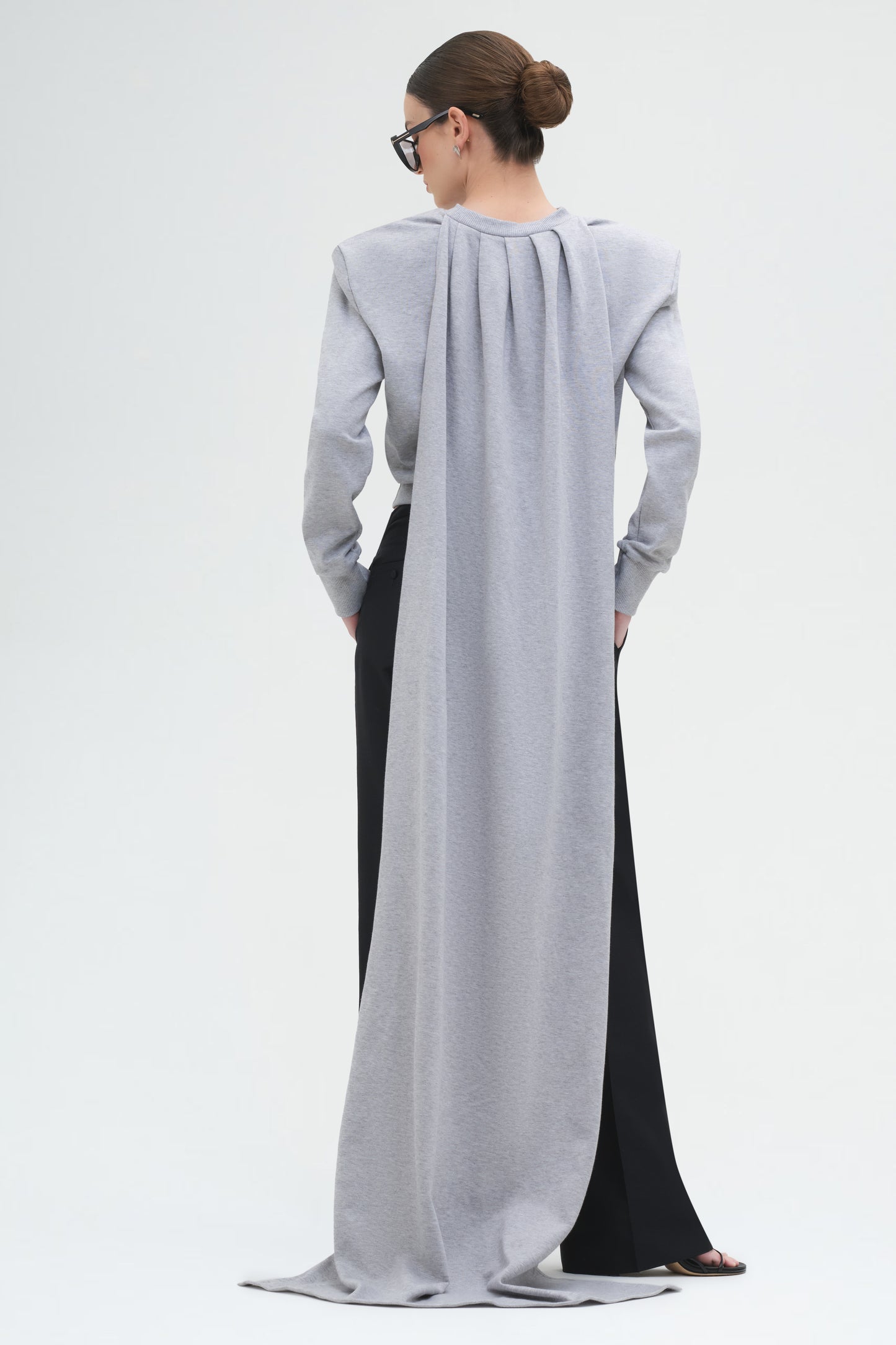 Draped Scarf Sweatshirt in Grey
