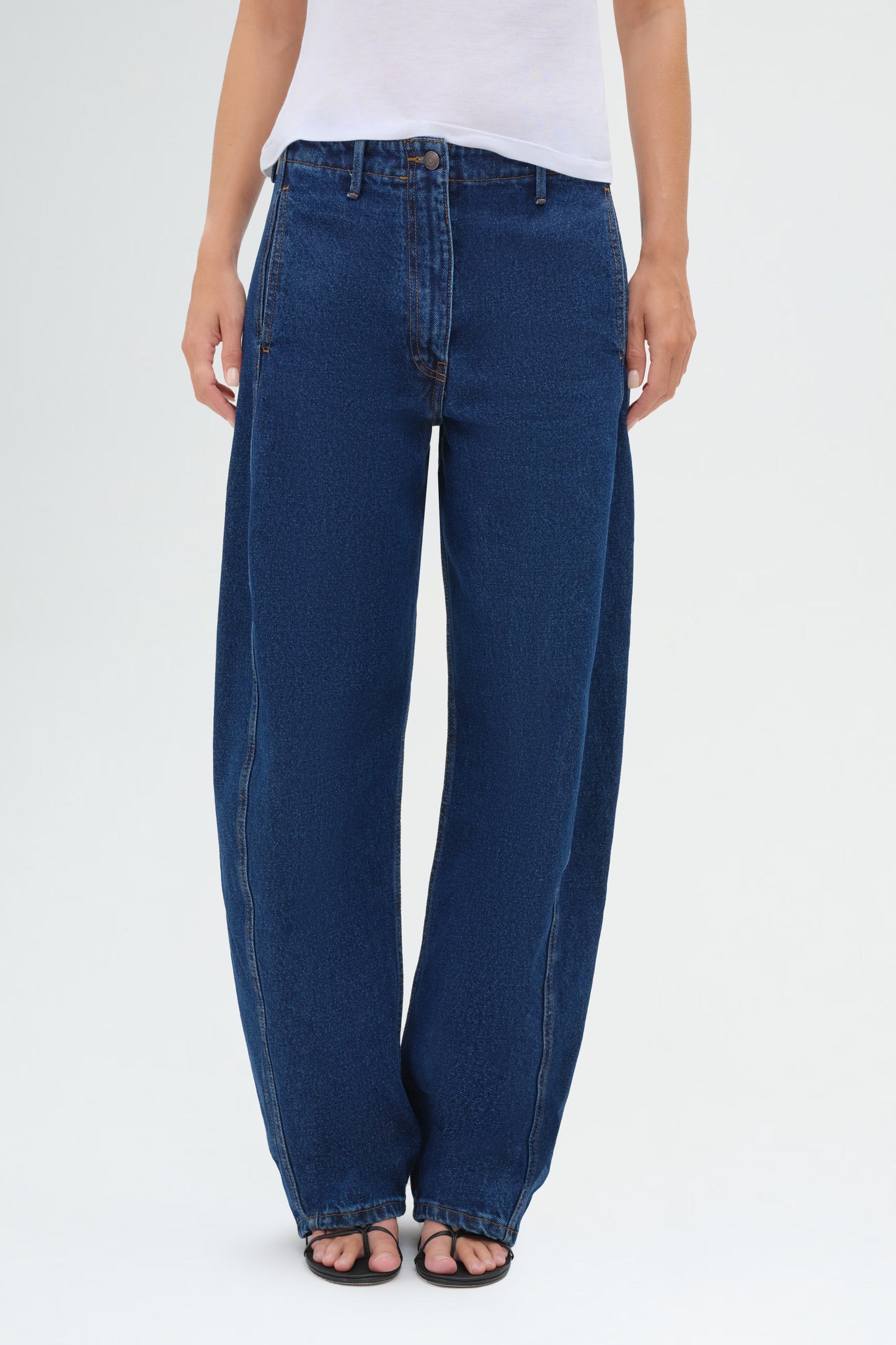 Wide-leg Faded Denim Pants