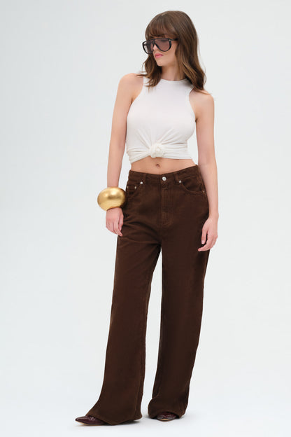 Kat Mid Waist Pants | Brown