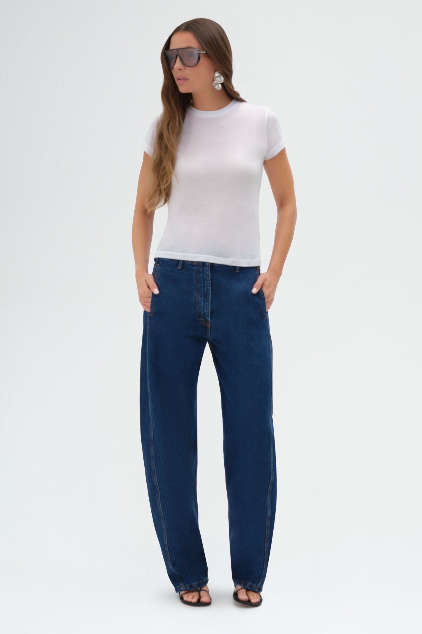 Wide-leg Faded Denim Pants