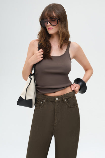 Organic Cotton Slim Scoop Tank | Khaki