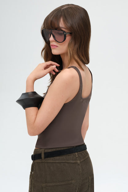 Organic Cotton Slim Scoop Tank | Khaki