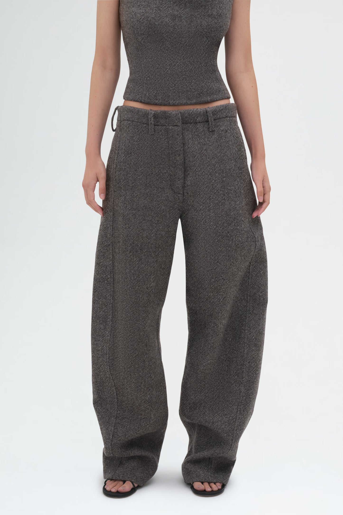 Wide-leg Herringbone Trousers in Grey