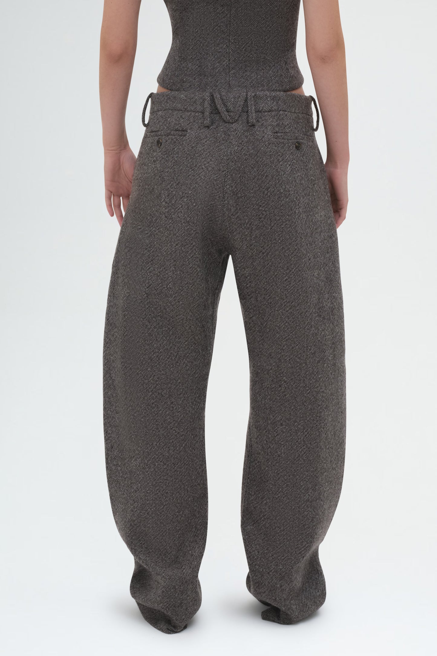 Wide-leg Herringbone Trousers in Grey