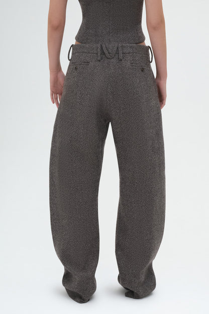 Wide-leg Herringbone Trousers in Grey