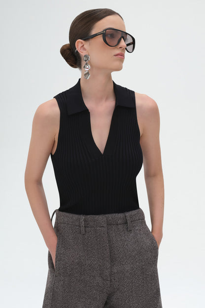 Kenzie Polo Neck Tank Top | Black