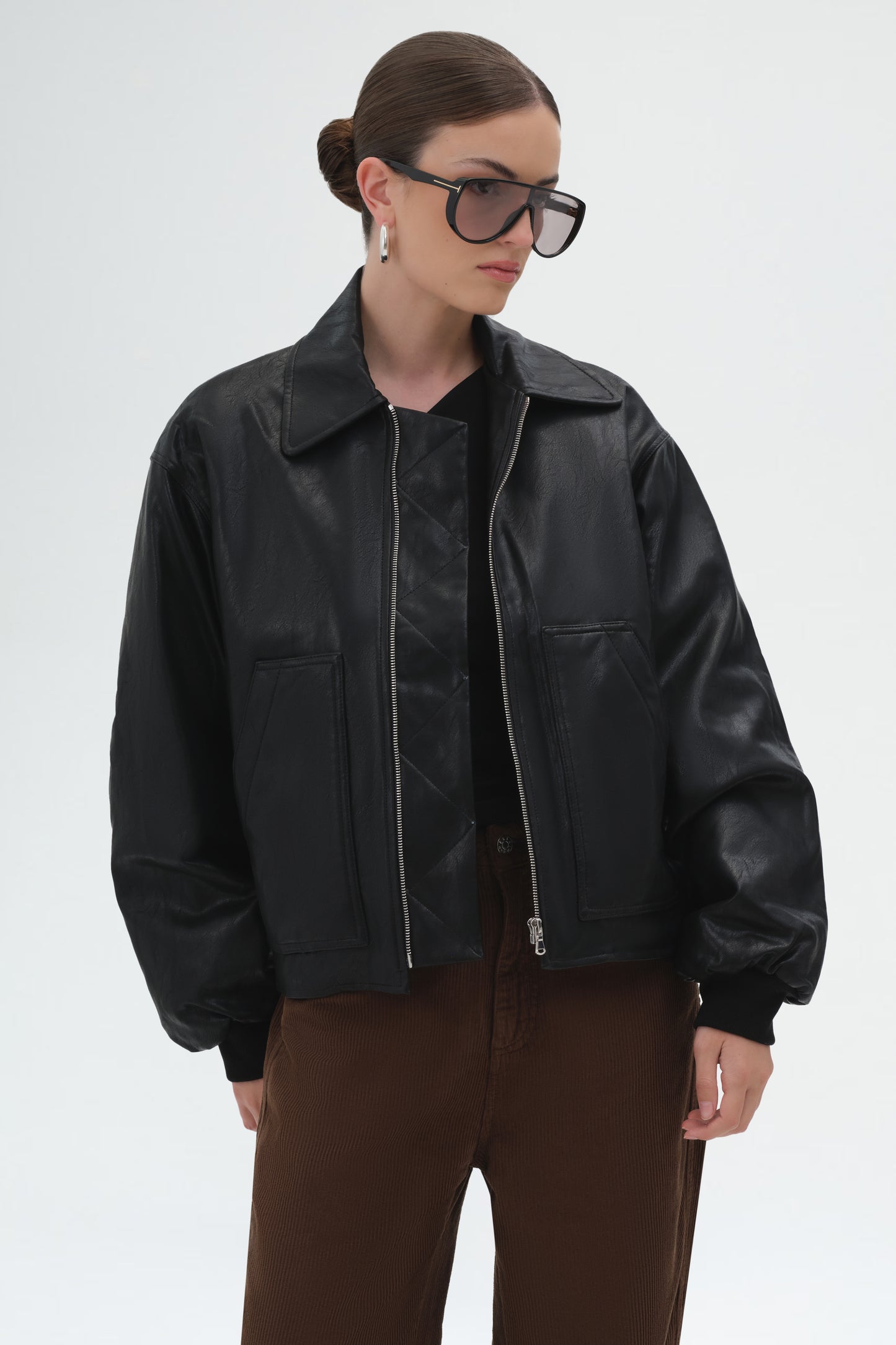 Faux Leather Bomber Jacket