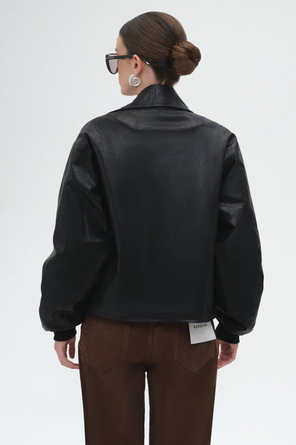 Faux Leather Bomber Jacket