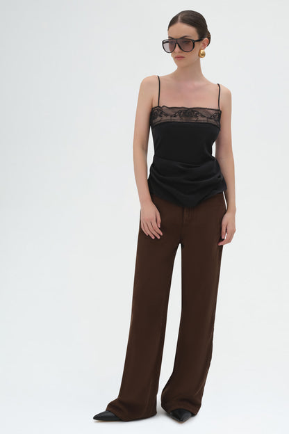 Draped Silk Lace-Trim Top