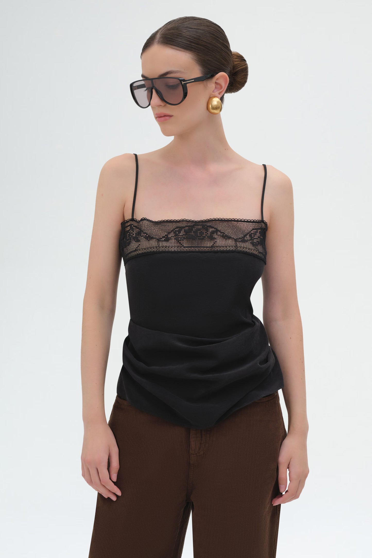 Draped Silk Lace-Trim Top