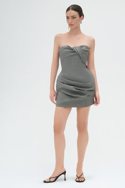 Structured Drape Corset Mini Dress in Grey
