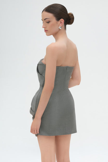 Structured Drape Corset Mini Dress in Grey