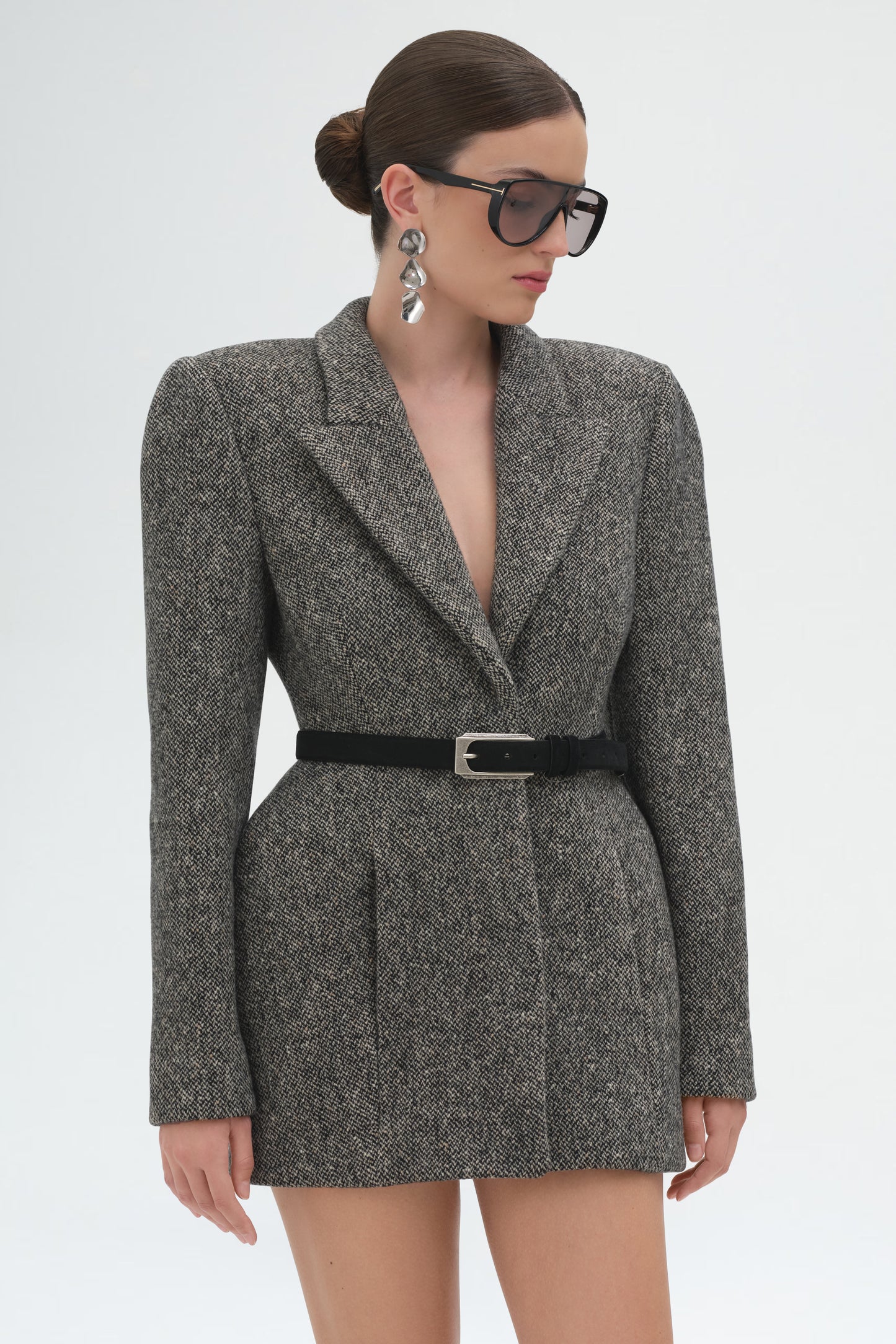Sculpted Hourglass blazer in Grey Melange