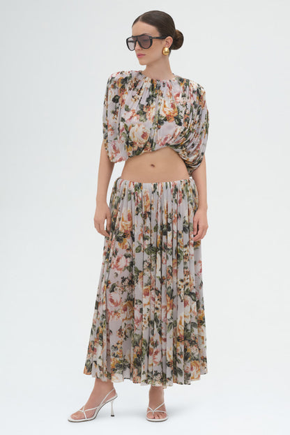Gathered Waist Skirt in Floral Print