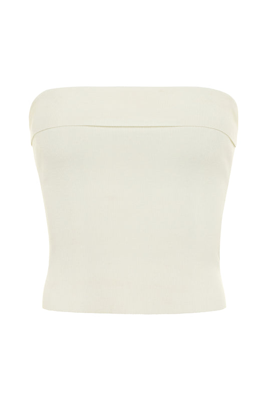 Knit Strapless Top in White