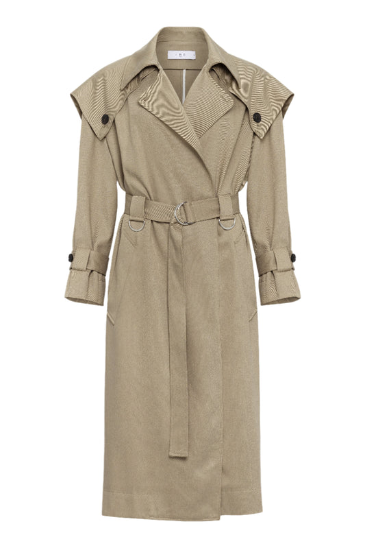 Beige trench coat on a white background