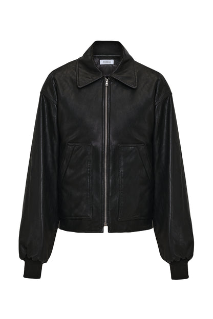 Faux Leather Bomber Jacket